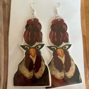 Novelty Chicken Earrings with Sterling Silver Hooks